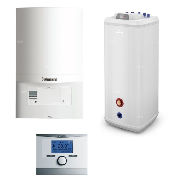 Pakiet - Kocioł gazowy jednofunkcyjny VAILLANT ecoTEC pro VC 146/5-3 kondensacyjny wiszący 5.9 - 15.3 kW + Czujnik c.w.u. + RegulatorcalorMATIC 350 + Zasobnik c.w.uVulcan 140L stojący
